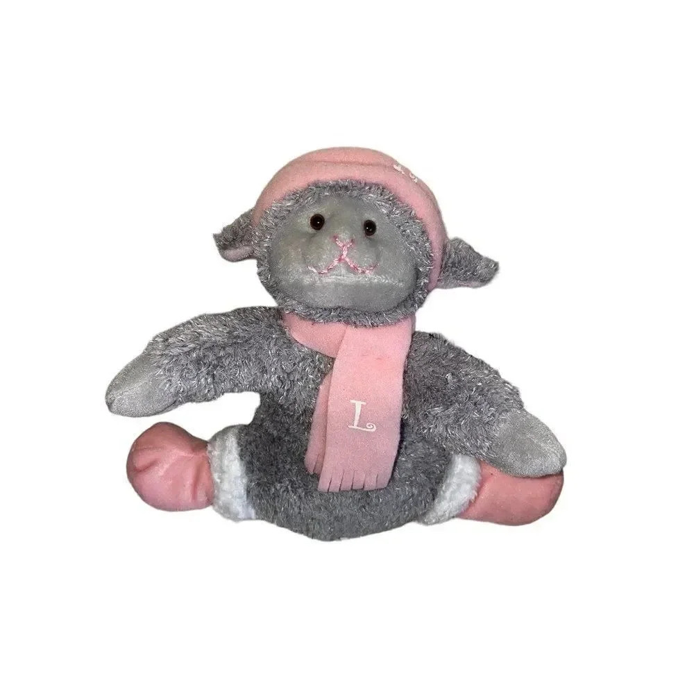 NEW PLUSH DRESSBARN GREY PINK LELA LAMB SHEEP STUFFED ANIMAL 2005 SCARF & HAT